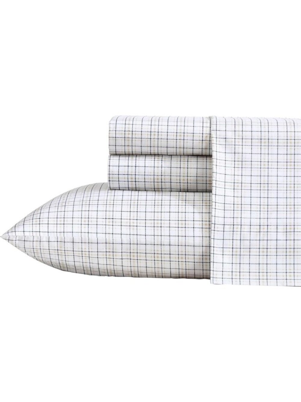 Premium Cotton Percale Full Sheet Set, Oeko-Tex Certified Plaid Bedding, Blue